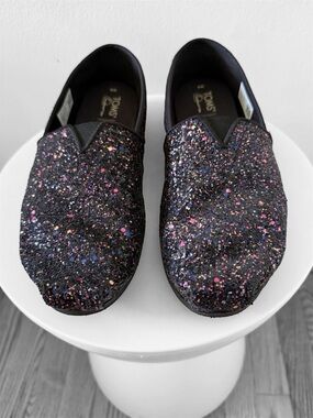 TOMS Black Cosmic Glitter Slip-On Shoes with Multicolor Sparkle